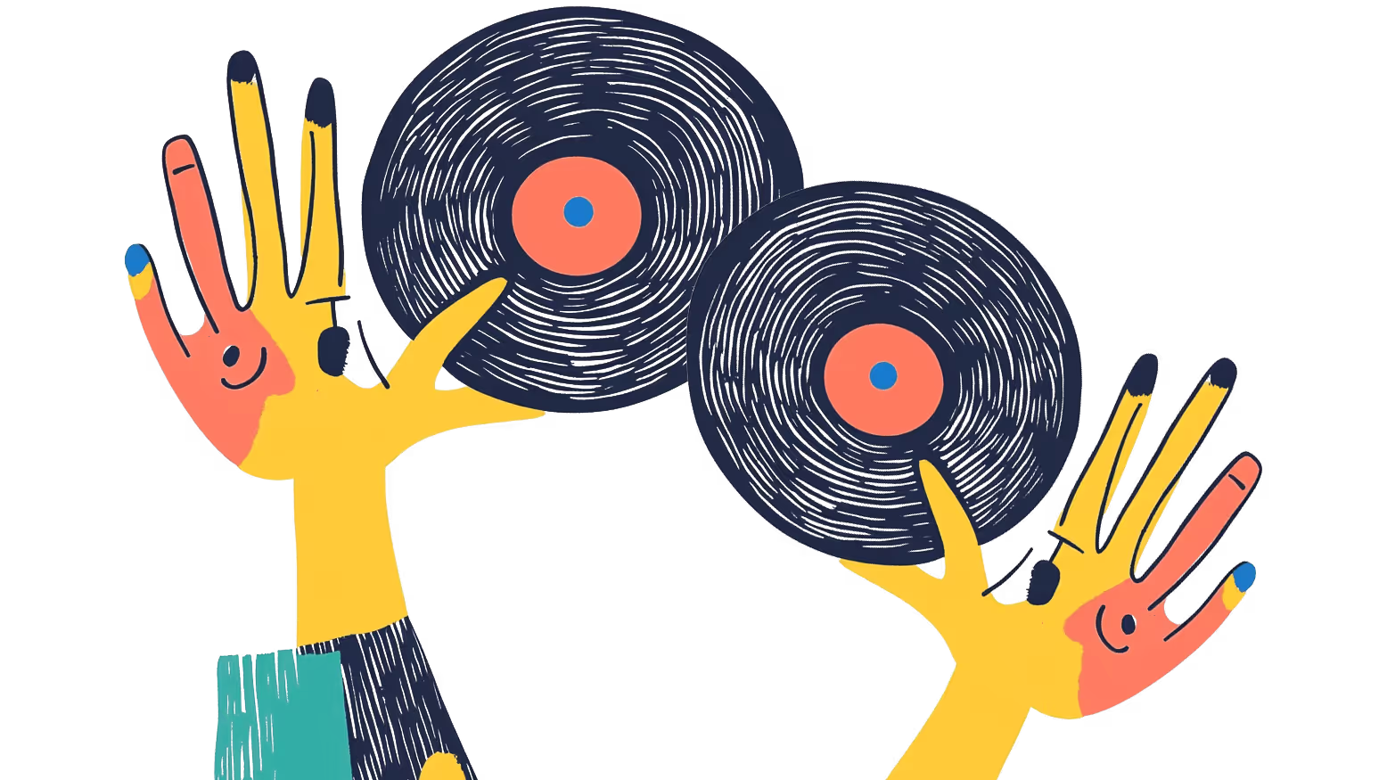 Abstract illustration of hands holding vinyl records
